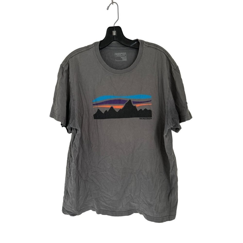 PATAGONIA T-Shirt Gray Tee with Logo Cotton Size Large